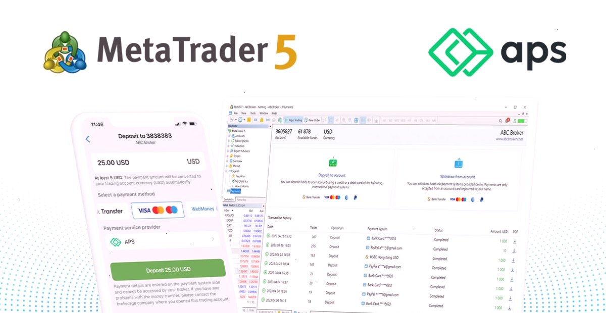 支付服务提供商APS加入MetaTrader 5的内置支付系统（封面配图）